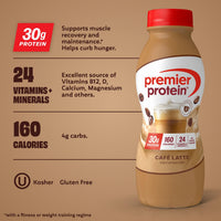 Premier Protein Shake +Energy, Café Latte, 30g High Protein, 12 Pack