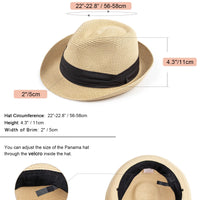 DRESHOW Women Straw Sun Hat Short Brim Panama Travel Fedora Summer Hat Roll Up Beach Cap for Women UPF 50+