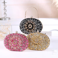 Beaguful Women's Evening Bags Sparkly Rhinestone Clutch Purses Luxury Handbags Oval Rose Red