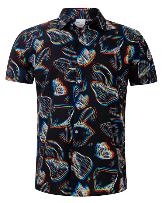 ALISISTER Rave Shirt for Men Mushroom Butterflies Funny Button Down Tops