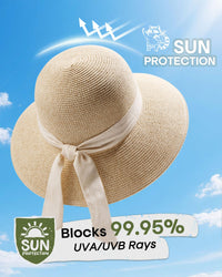 FURTALK Womens Beach Sun Straw Hat UV UPF 80+ Travel Foldable Brim Summer UV Hat