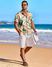 COOFANDY Mens Hawaiian Shirt for Men Short Sleeve Beach Shirts Tropical Cruise Shirt, White - Flower, X-Large