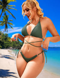 HISAGUHE Women Bikini Set Metal Ring Two Piece Swimsuit(Green,M)
