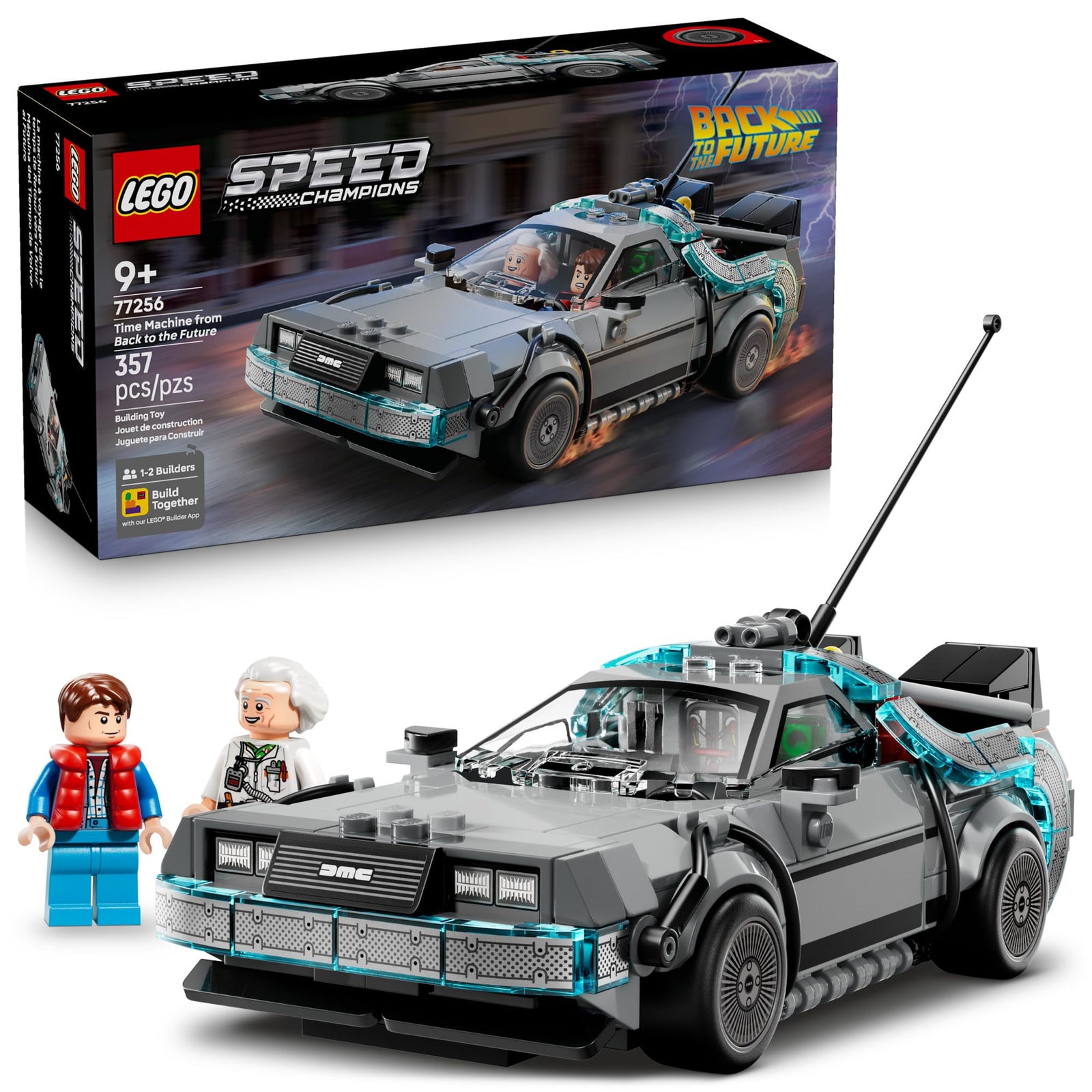 LEGO Speed Champions Time Machine from Back to The Future Building Toy for Kids - Pretend Play & Display Car Toy W/ 2 Build Modes for Boys & Girls, Ages 9+ - Gift for Birthdays - 77256