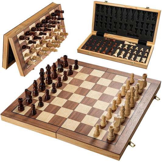 17 Inch Large Chess Set for Adults & Kids, Foldable Wooden Chess Board for Kids, Portable Magnetic Chessboard Game for Adults