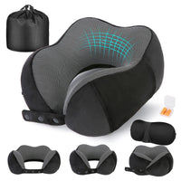 Cirorld Neck Pillow for Traveling, Travel Pillows for Airplanes,100% Pure Memory Foam Travel Neck Pillow, Adjustable Flight Pillow, Portable Plane Accessories with Eye Mask, Earplugs, Carry Bag