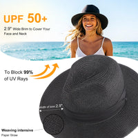 DRESHOW Womens Mens Summer Beach Sun Hat Wide Brim Straw Fedora Hat Roll up Cap Fishing Hats Panama Hats UPF 50+