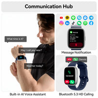 Smart Watch with Alexa Built-in, 1.83" HD Touchscreen Fitness Tracker with Bluetooth Calling, Fitness Watch with Heart Rate/Sleep Monitor/120+ Sports, IP68 Waterproof Smartwatch for Android iOS, Blue