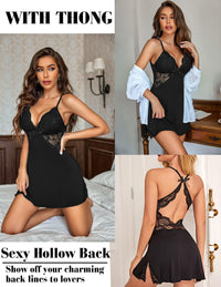 Avidlove Women Lingerie Lace Chemise Sleepwear Womens Nightgowns Sexy Black Large