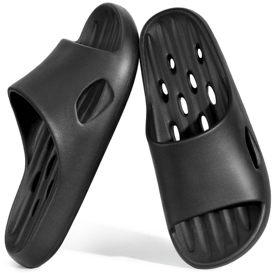 Aoowoll Shower Shoes for Men and Women,Non-Slip Slippers Quick Dry Bath Slides with Drainage Holes,EVA Lightweight Sandals for Bathroom, Pool, Gym, Dorm, Sauna, Indoor Outdoor Use Wide Fit(Balck 44)