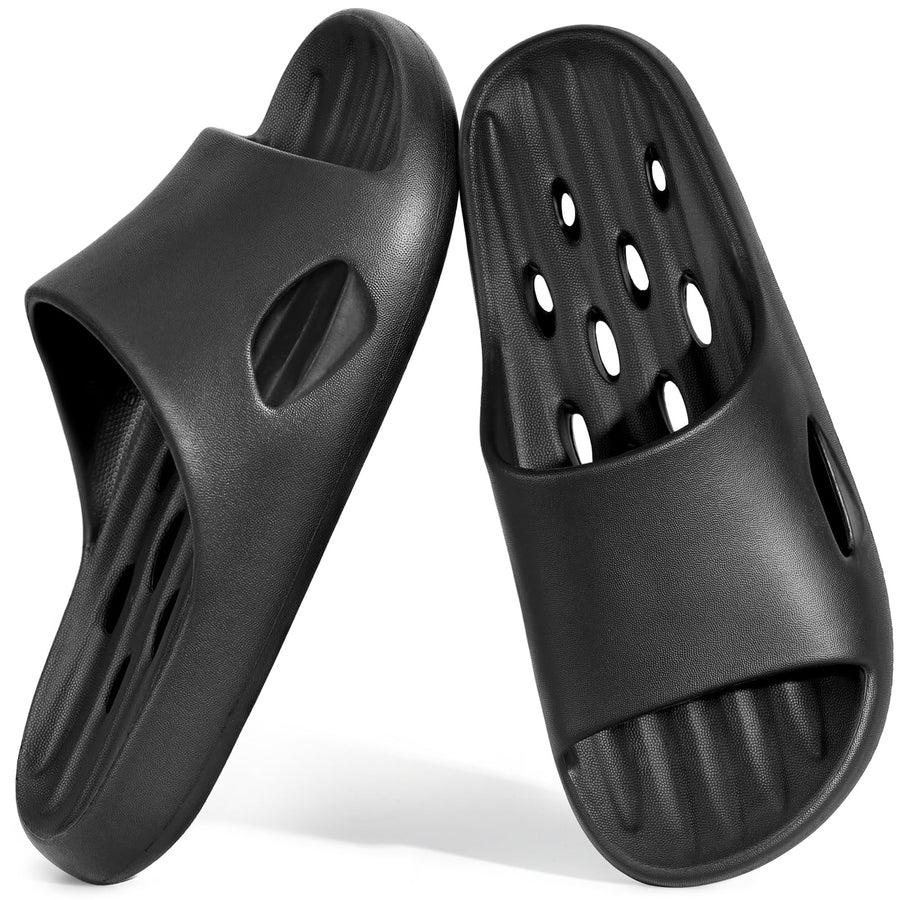 Aoowoll Shower Shoes for Men and Women,Non-Slip Slippers Quick Dry Bath Slides with Drainage Holes,EVA Lightweight Sandals for Bathroom, Pool, Gym, Dorm, Sauna, Indoor Outdoor Use Wide Fit(Balck 44)