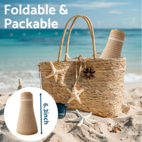 NPJY Sun Hats for Women Wide Brim Roll-Up Beach Ponytail Hat Packable Travel Foldable Straw Visor Khaki