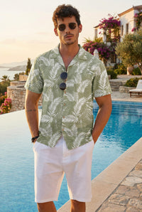 COOFANDY Men Hawaiian Floral Shirts Loose Fit Tropical Holiday Linen Beach Shirts