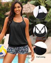 Yonique Blouson Tankini Tops for Women Swimwear Top Only Modest Tankini Tops Loose Fit Swim Tops No Bottom Black 01 XL