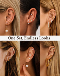 84 Pairs Gold Stud Earrings Set for Women Multipack, Fashion Pearl Cubic Zirconia Butterfly Earrings Packs Piercings, Hypoallergenic Stud Hoops Earrings for Gift