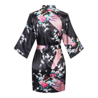 Kimono Palace Women Lightweight Robe Kimono Soft Bathrobe Bridal Party, Black Large