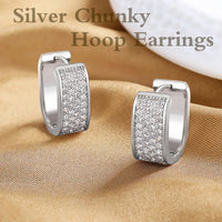 925 Sterling Silver Post Earrings Chunky Silver Hoop Earrings for Women Small Cubic Zirconia Hoop Earring Hypoallergenic Earing Thick Huggie Hoops for Jewelry Gift