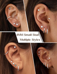 Jstyle Hypoallergenic Silver Stud Hoop Earrings for Women Small Flat Back Surgical Stainless Steel Earrings for Sensitive Ears Trendy Silver Hoops Cartilage Earring Stack Set Multiple Piercing Jewelry