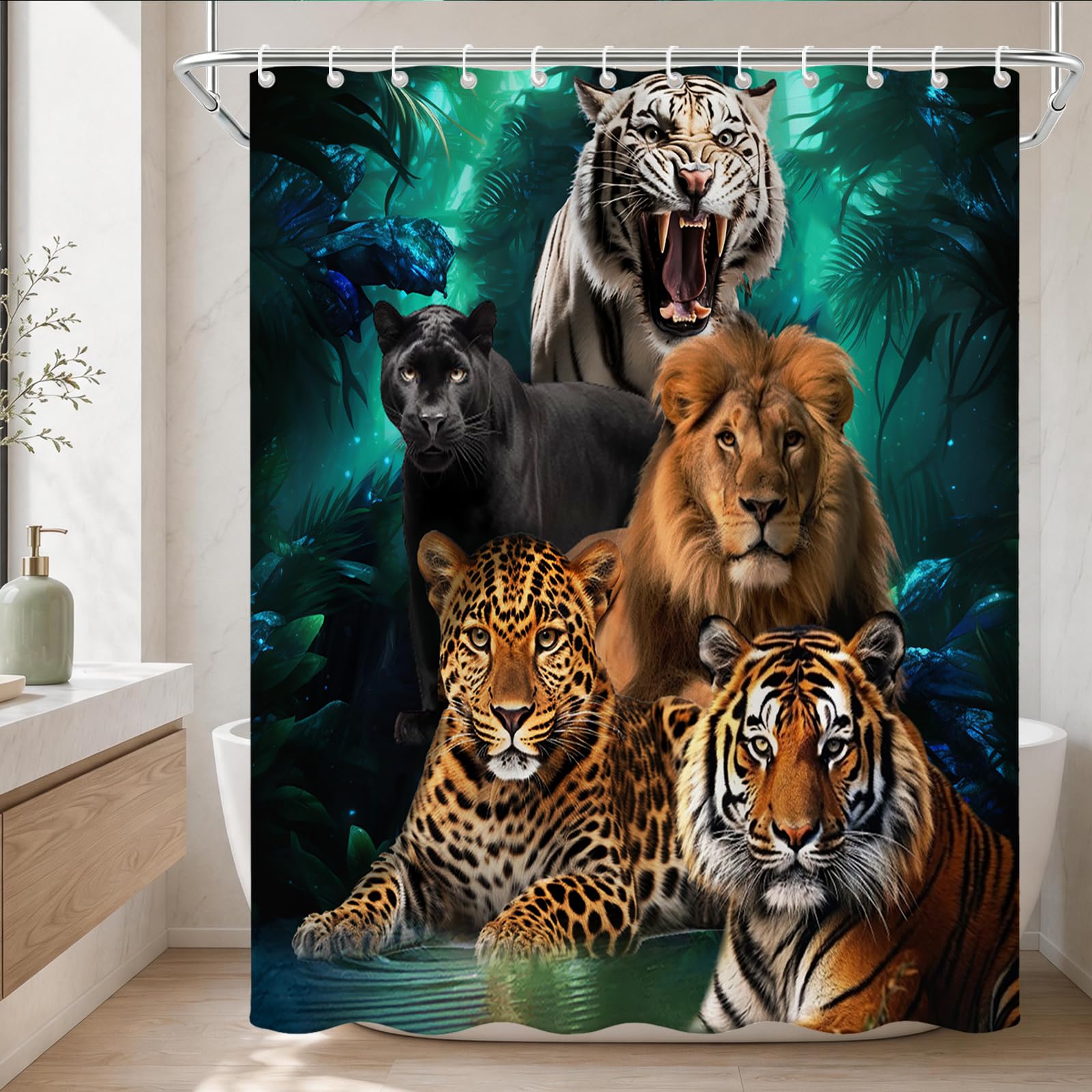 Funny Western Shower Curtains, Rustic Luxury Shower Curtains For Bathroom Set, Funky Masculine African Animal Bathroom Curtain With Hooks, Waterproof, Machine Washable Bath Curtain, 72x72 Inch, Green