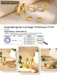 LOLIAS Small Chunky Hoop Earrings for Women, Non-Tarnish, Hypoallergenic, Huggie Silver Earring Stacks Set for Sensitive Ears, Multiple Piercing Jewelry, Lightweight, Classic 14K Gold Plated, 3 Pairs