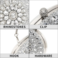 Beaguful Women's Evening Bags Sparkly Rhinestone Clutch Purses Luxury Handbags Oval Rose Red