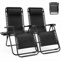 NEWBULIG Zero Gravity Chairs Set of 2, Lounge Chair Folding Portable Adjustable Camping Reclining Chairs with Adjustable Pollow, Mesh Back, Cup Holder Trays Lawn Patio Chair for Pool Beach