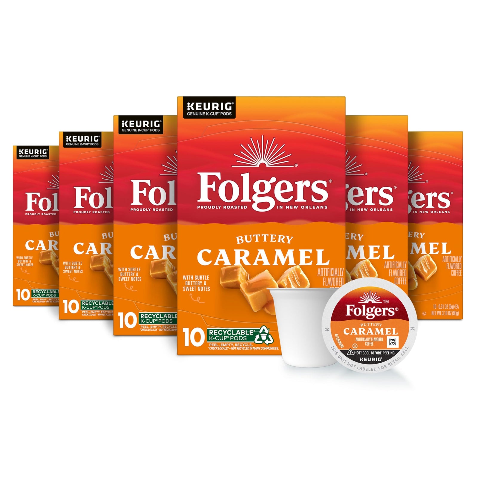 Folgers Buttery Caramel Artificially Flavored Coffee, K-Cup Pods, 60 Count