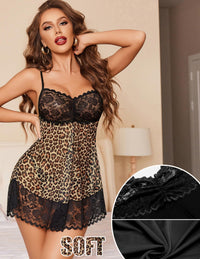 Avidlove Womens Babydoll Lingerie for Women Sexy Mini Chemise Lingerie Negligee Lingerie（Brown Leopard，L）