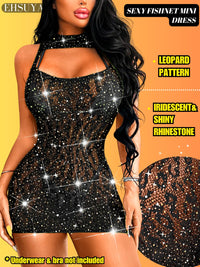 EHSUYAB Sexy Women Club Dress,Sheer Fishnet Rhinestone Poster Dress Party Clubwear Dresses,Rave Stripper Dancer Dancewear Going Out Concert Music Festival Exotic Outfits One Size Plus Size Black