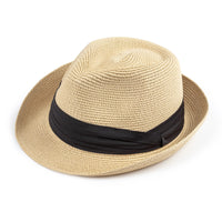 DRESHOW Women Straw Sun Hat Short Brim Panama Travel Fedora Summer Hat Roll Up Beach Cap for Women UPF 50+