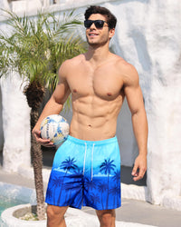 OlyPegic Mens Swim Trunks 7 Inch Bathing Suit Mens Swimwear Shorts Quick Dry Swim Trunks with Compression Liner Coconut Tree with Zipper Pock