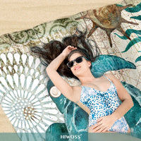 Hiwoss Beach Blanket Waterproof Sandproof Oversized 95”x 80”,Sand Free Beach Mat with Corner Pockets,Portable Mesh Bag for Beach Festival,Picnic,Travel and Outdoor Camping (Seaturtle)