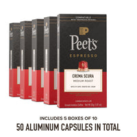 Peet's Coffee, Medium Roast Espresso Capsules, Compatible with Nespresso Original Machine, 100% Arabica Coffee - Crema Scura Intensity 9, 50 Count (5 Boxes of 10 Espresso Capsules)