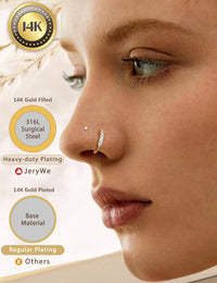 JeryWe Nose Rings for Women - 14K Gold Filled Hypoallergenic Surgical Steel Nose Ring Hoops CZ Lip Ring Screw L Shaped Studs Threadless Flat Back Stud Nose Piercings Jewelry for Women Men CZ