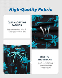 SURF CUZ Mens Swim Trunks with Compression Liner 5" Swim Shorts Quick Dry Bathing Suit Swimming Trunks Zipper Pockets Turquoise Palm Tree Medium