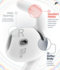 Proof Labs 4 Pairs for AirPods 4 Ear Hooks Covers [Added Storage Pouch] Anti Slip Ear Tips Accessories Compatible with Apple AirPods 4th Generation (White)