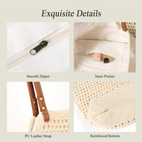 Sightor Crochet Beach Bag, Woven Tote Bag Summer Boho Bag Travel Casual Shoulder Bag for Summer Vacation (Beige)