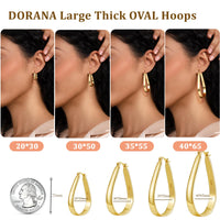 DORANA Large 14K Gold Plated Hoop Earrings for Women Oval Hoop Earrings Sterling Hoop Earring Lightweight Big Hoops Earrings