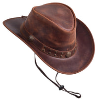 Sidewinder Australian Cowboy Leather hat Steampunk Unisex Adult for Men and Women Shapeable Outback Western Style Wide Brim Brown