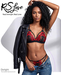RSLOVE Women Lingerie Set with Garter Belt, Black Red, XL