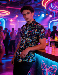 ALISISTER Rave Shirt for Men Mushroom Butterflies Funny Button Down Tops