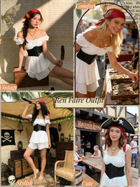 minkasic Womens Pirate Costume Dress Pirate Costumes Outfit for Women with Headscarf Corset Accessories 4PCS