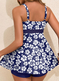 Aleumdr Tankini Swimsuits for Women Tummy Control Two Piece Bathing Suits Floral Printed Tank Top with Boyshorts Blue Flower Large