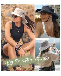 FURTALK Womens Sun Hat with Ponytail Hole Beach Hiking Summer Wide Brim UPF 50+ Outdoor Protection Foldable Bucket Hat Beige, One Size