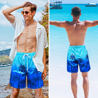 OlyPegic Mens Swim Trunks 7 Inch Bathing Suit Mens Swimwear Shorts Quick Dry Swim Trunks with Compression Liner Coconut Tree with Zipper Pock