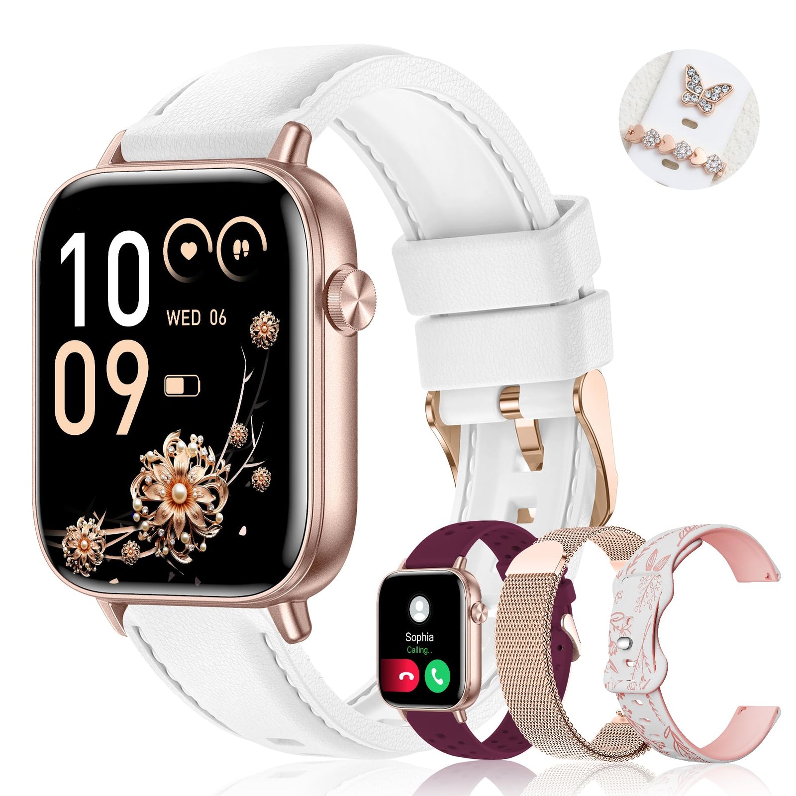 Iaret Smart Watch for Women, 1.83" HD Fitness Tracker with 4 Bands, Answer/Make Calls, Heart Rate/Sleep/SpO2/Step Tracking, 100+ Sport Modes, Android/iPhone Compatible Gift (White)