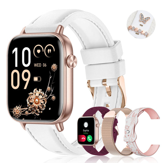 Iaret Smart Watch for Women, 1.83" HD Fitness Tracker with 4 Bands, Answer/Make Calls, Heart Rate/Sleep/SpO2/Step Tracking, 100+ Sport Modes, Android/iPhone Compatible Gift (White)