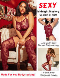 RSLOVE Women’s Stretchy Lace One Piece Outfit – Sheer Layering Bodysuit for Daily Wear One Size Wine Red