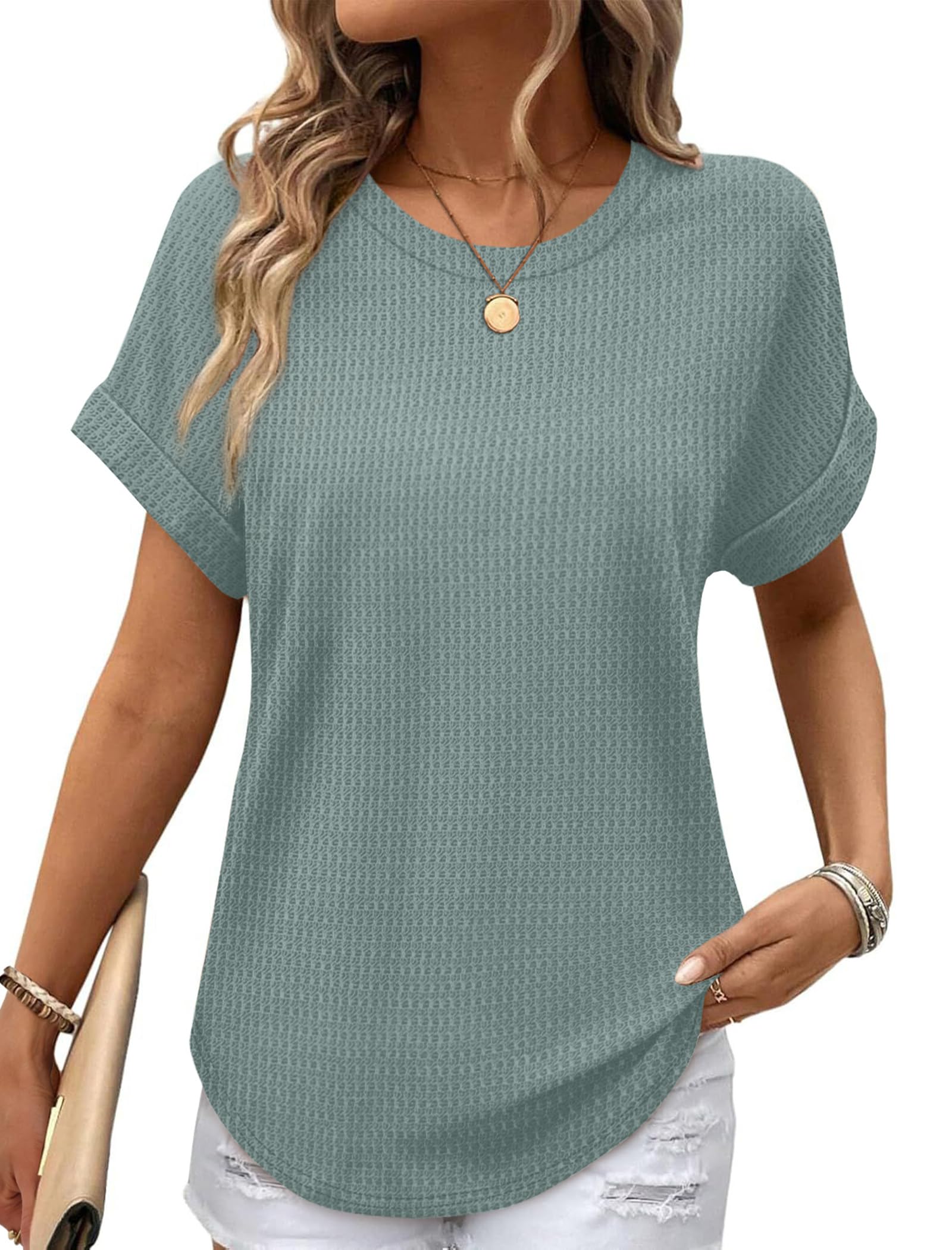 Sampeel Shirts for Women Trendy Summer Tops Spring Outfits Western Fashion Clothing Beach Vacation Clothes St Patricks Day Shirt Seagrass Green L