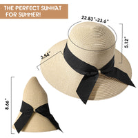 Beach Sun Hats for Women, Straw Hat for Women UPF 50+ UV Sun Protection Summer Hat Foldable Roll up Cap